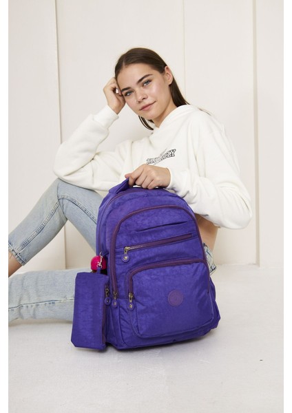 Orijinal Suya Dayanıklı Krinkıl Kumaş Büyük Boy 2'li Suluk Bölmeli Okul Çantası ( Günlük, Kolej) fırsatları