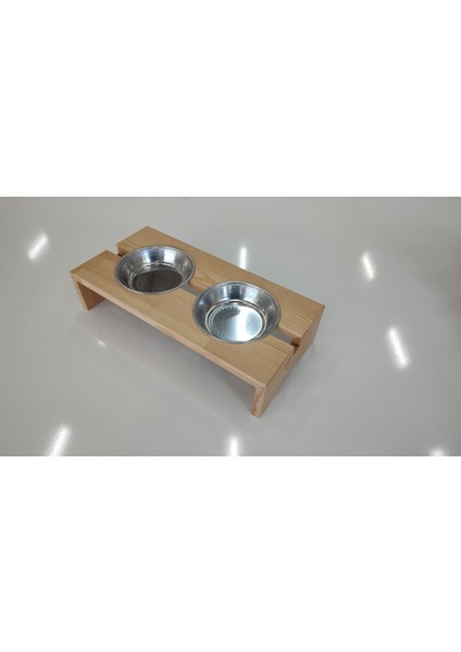 Ahşap Çelik Kaseli Kedi Köpek Mama ve Su Kabı