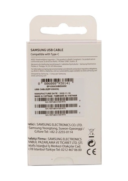 Samsung Type-C Hızlı Şarj ve Data Aktarım Kablosu 3.0A EP-DG930IBEGWW