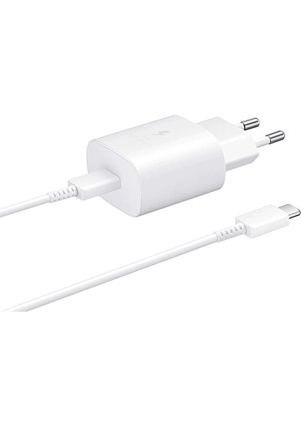 Telefon Kulübesi Samsung Uyumlu Type C Süper Hızlı Şarj Aleti Şarj Cihazı Adaptör + Kablo Siyah Hızlı Şarj Aleti 25W