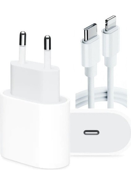 Megatech Apple iPhone Uyumlu 20W USB C Hızlı Şarj Adaptörü + USB C Şarj Kablosu