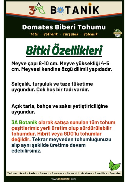 Domates Biberi Tohumu, Yerli ve Sürdürülebilir Tohum, 5 Gram Biber Tohumu fiyatları