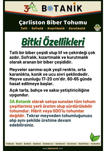 Çarliston Biber Tohumu, Yerli ve Sürdürülebilir Tohum, 5 Gram Biber Tohumu