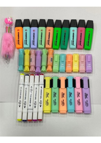 Stabilo Boss Fosforlu Keçeli Tükenmez Marker Kalem Set 34 Adet