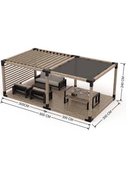 ARD490 Çiftli Platformlu Ahşap Gölgelikli Pergole