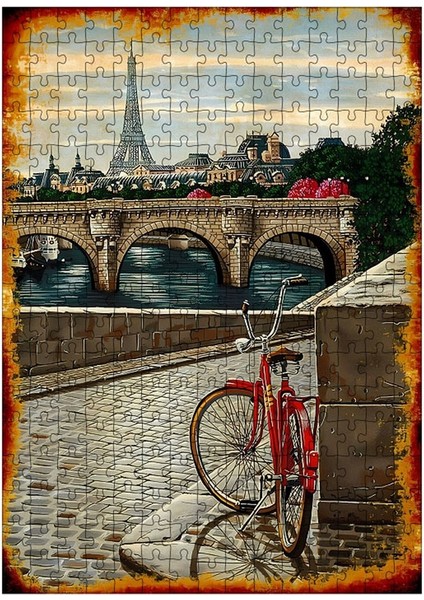 Ahşap Mdf Puzzle Yapboz Paris'te Bisiklet Keyfi 255 Parça 35*50 cm