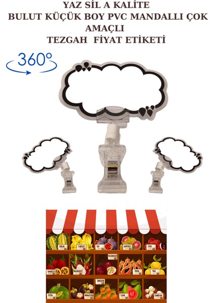 10 Adet Yaz Sil Bulut Mini Boy Mandallı Fiyatlık Etiketi Pazarcı Etiketi Market Etiketi Manav Etiketi