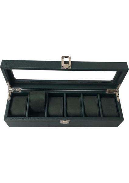 Deri Lüx 6 Lı Saat Çantası,kutusu Kilitli (Camlı) (Yeşil) modelleri
