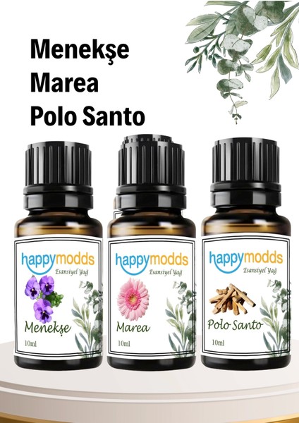 Aromaterapi Uçucu Yağ 10 ml 3'lü Set Menekşe, Polo Santo, Marea