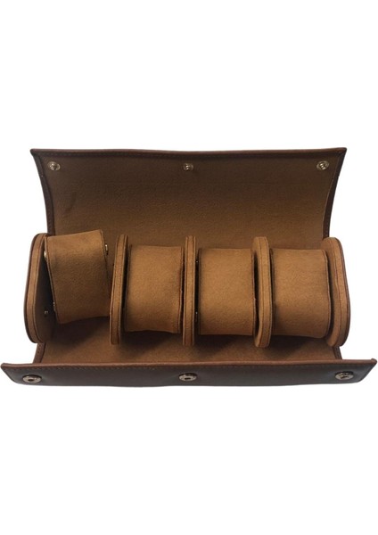 Deri Dörtlü Saat Kutusu Çıtçıtlı (Taba) fırsatları