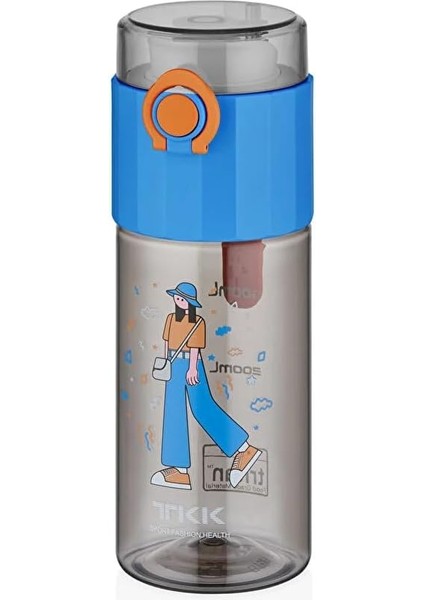 Tkk T-1013 500ML Rahat Içim Kilitli Kapaklı Desenli Pipetsiz Süzgeçli Tritan Matara (Mavi)
