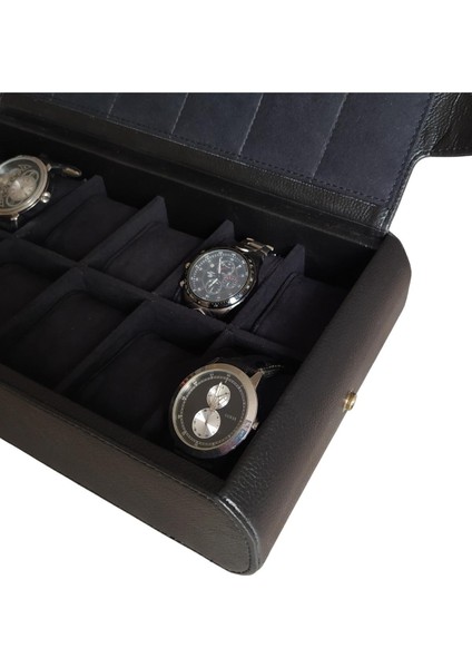 Deri 12 Li Saat Çantası Yandan Çıtçıtlı (Siyah)