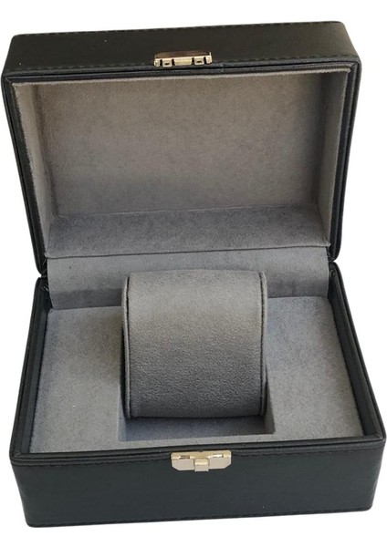 Tekli Basmalı Kilitli Lüx Deri Saat Kutusu (Dış Kutulu) (Siyah) fiyatları