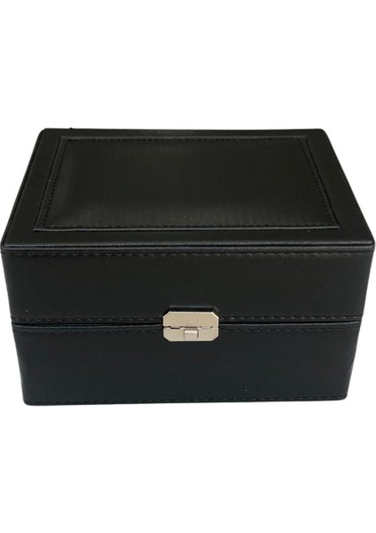 Tekli Basmalı Kilitli Lüx Deri Saat Kutusu (Dış Kutulu) (Siyah) modelleri