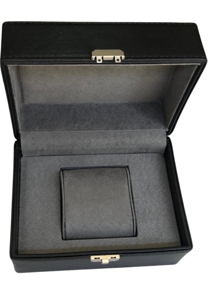 Tekli Basmalı Kilitli Lüx Deri Saat Kutusu (Dış Kutulu) (Siyah) fırsatları