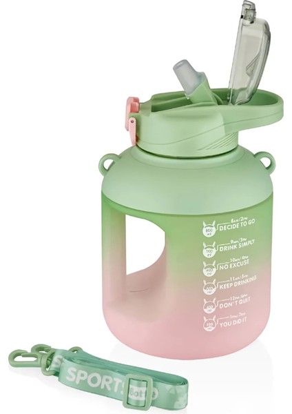 1100 ml Çift Renk Pipetli Taşıma Askılı ve Kulplu Motivasyon Su Matarası Sticker Hediyeli VGN2302-YEŞİL fiyatları