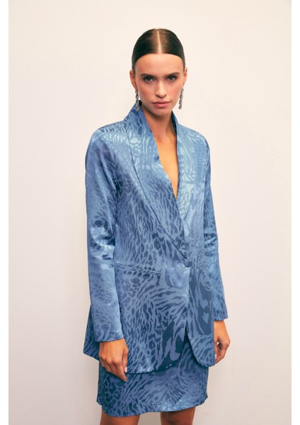 Şal Yaka Desenli Ceket - Indigo