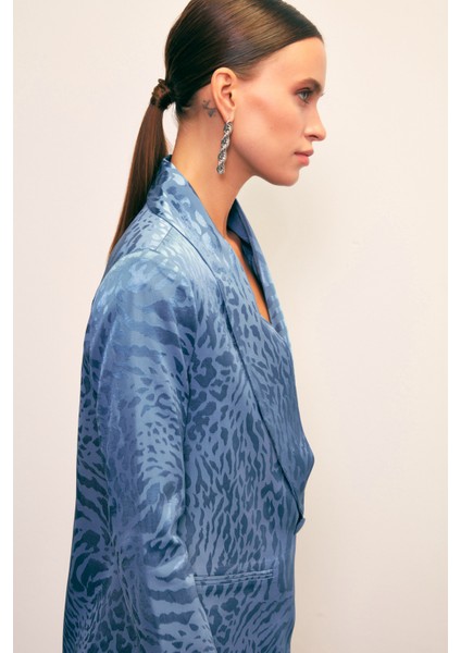 Şal Yaka Desenli Ceket - Indigo fırsatları