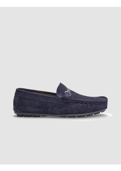 Hakiki Deri Lacivert Süet Tokalı Erkek Loafer