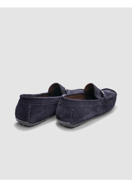 Hakiki Deri Lacivert Süet Tokalı Erkek Loafer