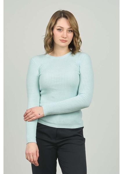 Kadın Fitilli Bisiklet Yaka Kazak 23K0290K1 Mint modelleri