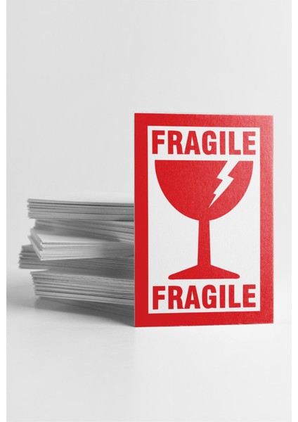 50 Adet Dikkat Kırılır Etiketi Kargo Için Fragile Kırıacak Etiketi 8x5 cm