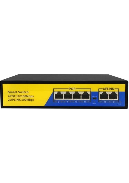 Primex PX-1006B 4 Port 10/100M Poe Switch, Ip Kamera Poe Switch Anahtarı-(4 + 2) 100M Iletim Mesafesi, 4*10/100MBPS Poe Bağlantı Noktası,  2*10/100MBPS Uplink Portu