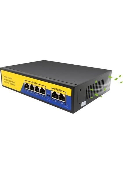 Primex PX-1006B 4 Port 10/100M Poe Switch, Ip Kamera Poe Switch Anahtarı-(4 + 2) 100M Iletim Mesafesi, 4*10/100MBPS Poe Bağlantı Noktası,  2*10/100MBPS Uplink Portu