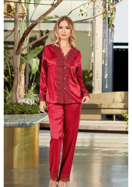 6690 Kadın Saten 6'lı Set-Bordo