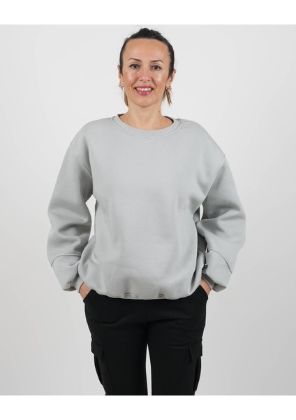 Sweatshirt Basic Kol Detaylı Üç Iplik Şardonlu