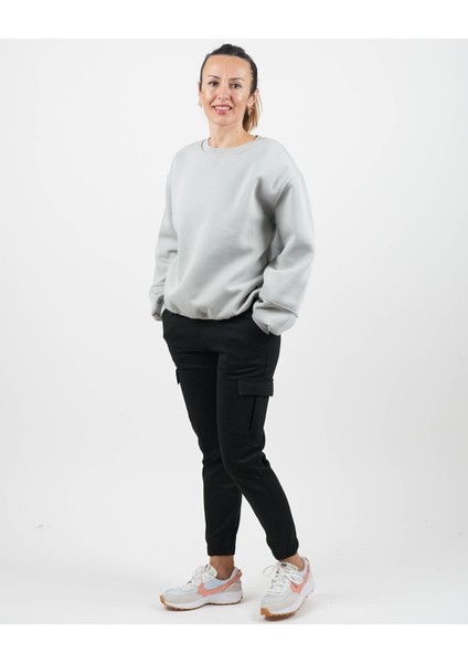 Sweatshirt Basic Kol Detaylı Üç Iplik Şardonlu