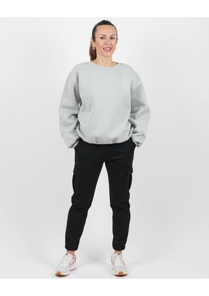 Sweatshirt Basic Kol Detaylı Üç Iplik Şardonlu