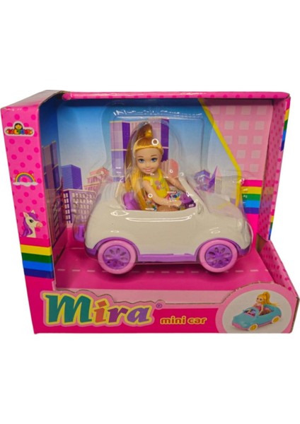 Mira Bebekli Mini Car GLT-E406,EVCIL Hayvanı ile Arabalı Oyuncak Bebek Beyaz