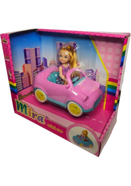 Mira Bebekli Mini Car GLT-E406,EVCIL Hayvanı ile Arabalı Oyuncak Bebek Pembe