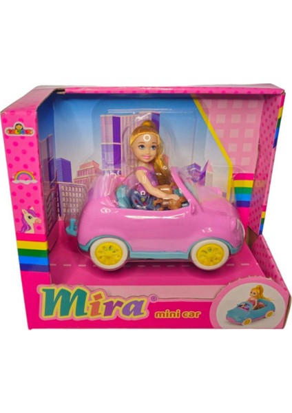 Mira Bebekli Mini Car GLT-E406,EVCIL Hayvanı ile Arabalı Oyuncak Bebek Pembe