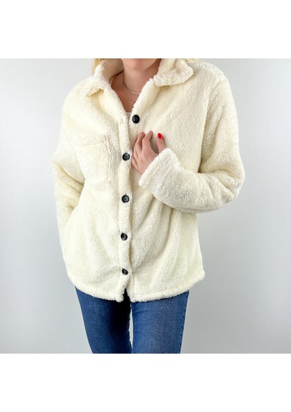 Krem Rengi Peluş Ceket