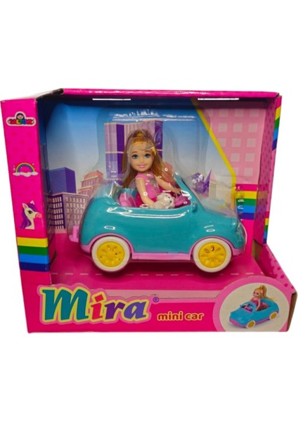 Mira Bebekli Mini Car GLT-E406,EVCIL Hayvanı ile Arabalı Oyuncak Bebek Mavi