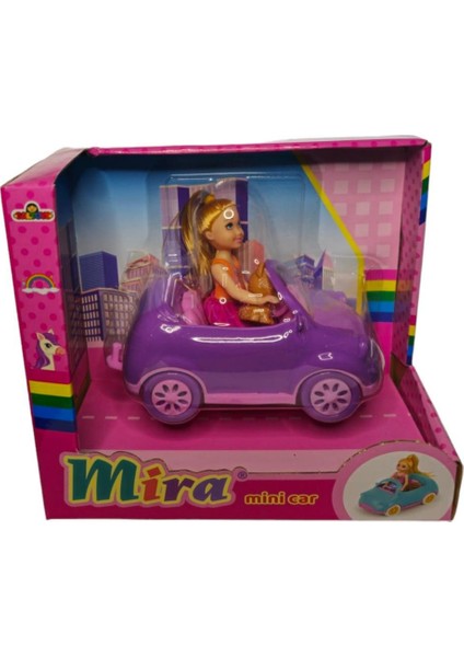 Mira Bebekli Mini Car GLT-E406,EVCIL Hayvanı ile Arabalı Oyuncak Bebek Mor