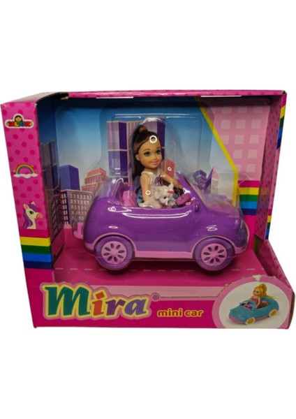 Mira Bebekli Mini Car GLT-E406,EVCIL Hayvanı ile Arabalı Oyuncak Bebek Mor