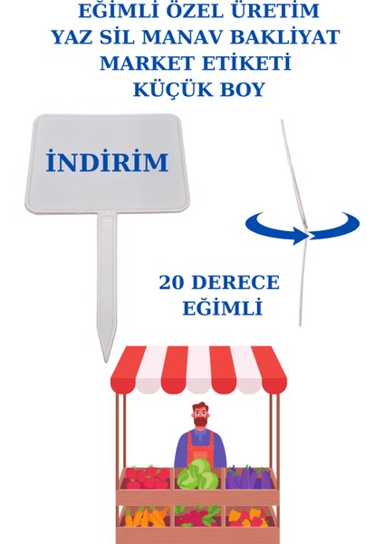 50 Adet Açılı Küçük Boy Yaz Sil Sapla Bakliyat Etiketliği Manav Etiketliği Pazarcı Etiketi