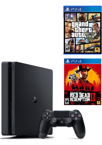 Playstation 4 Slim 500 GB + Ps4 Gta 5 + Ps4 Red Dead Redemption 2 (Eurasia Garantili)