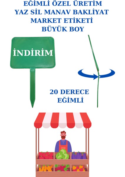 50 Adet Açılı Büyük Boy Yaz Sil Sapla Bakliyat Etiketliği Manav Etiketliği Pazarcı Etiketi