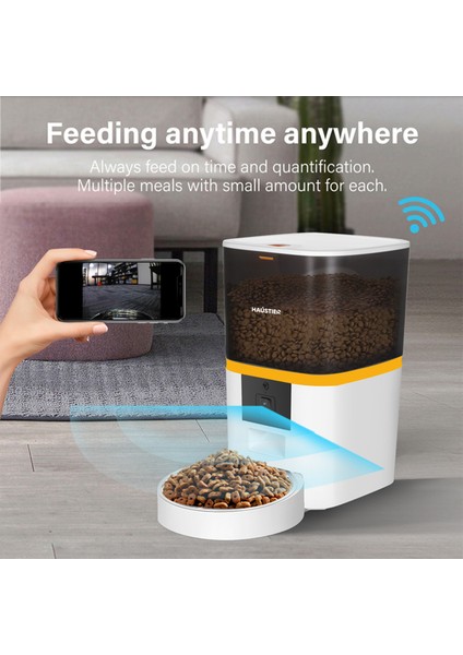 QQ005 Kameralı Akıllı Kedi Köpek Otomatik Mama Kabı , Wifi Uzaktan Kontrol, Sesle Çağırma, 480P Kamera, 6lt Hazne, Metal Kase, Beyaz