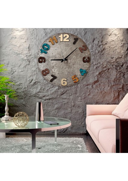 Renkli Kalın Stone Cam Saat - 60 cm