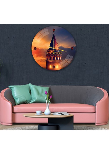 Galata Gün Batımı Cam Saat - 60 cm