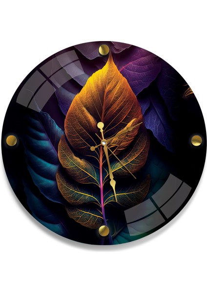 Renkli Yapraklar Cam Saat - 40 cm