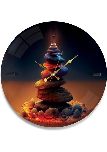 Renkli Taşlar Cam Saat - 40 cm