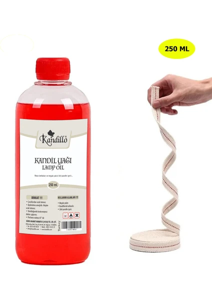 Dünya Magnet, Kırmızı Kandil Yağı, 250 ml, Kokusuz Dumansız Iç Mekan Gaz Lambası Yağı + 50 cm Fitil