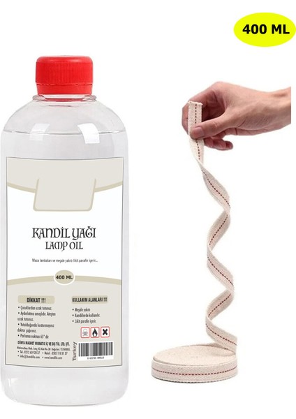 , Şeffaf Kandil Yağı, 400 ml, Kokusuz, Dumansız, Iç Mekan Gaz Lambası Yakıtı + 50 cm Fitil