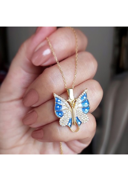 925 Ayar Gümüş Isimli Açılan Gold Kelebek Kolye fiyatları